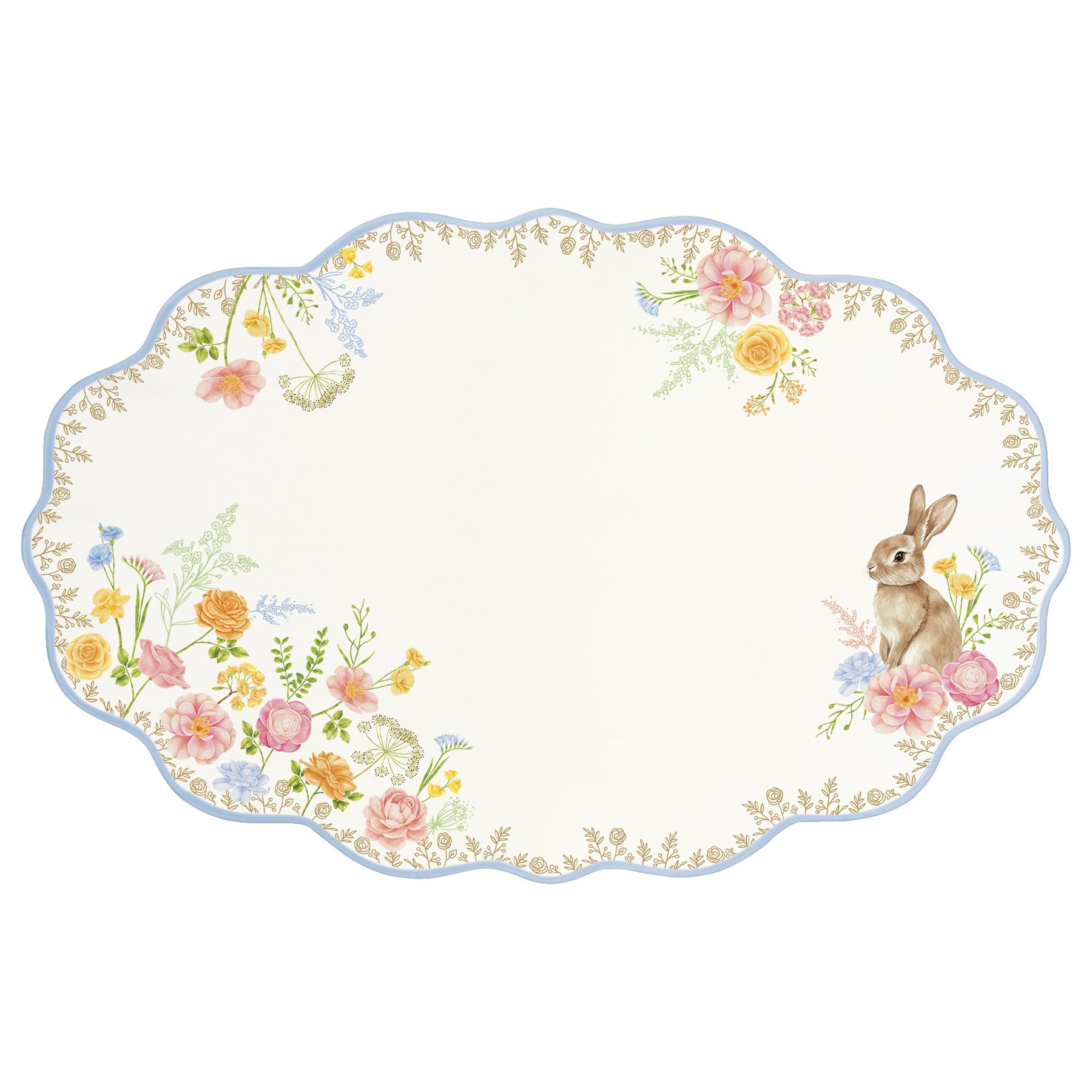 Húsvéti nyuszis porcelán ovális kínálótálca 32x21 cm díszdobozban