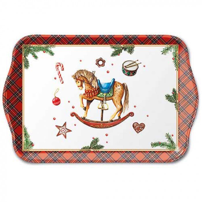 Karácsonyi hintalovas műanyag konyhai kis tálca 13x21 cm Christmas Toys