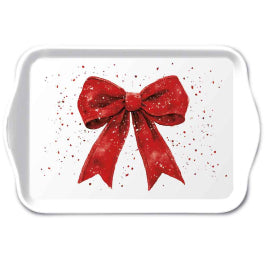 Karácsonyi masnis piros-fehér melamin kistálca 13x21 cm Fancy Bow