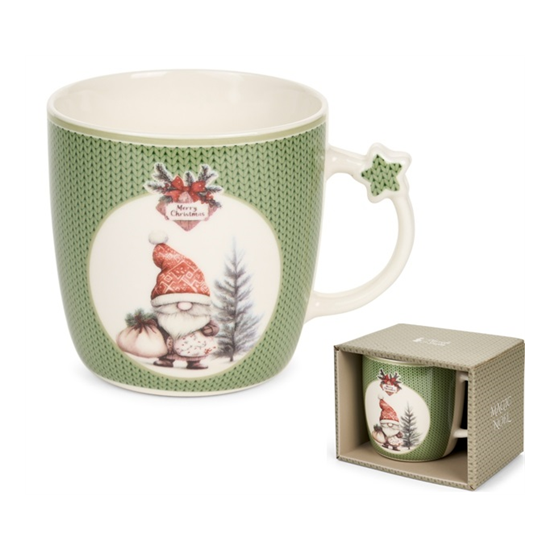 Karácsonyi porcelán bögre 360 ml zöld kötött manós