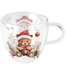 Karácsonyi macis duplafalú üveg csésze 200 ml Teddy’s Gift