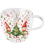 Karácsonyi manós duplafalú üveg csésze 200 ml Elves by the Tree
