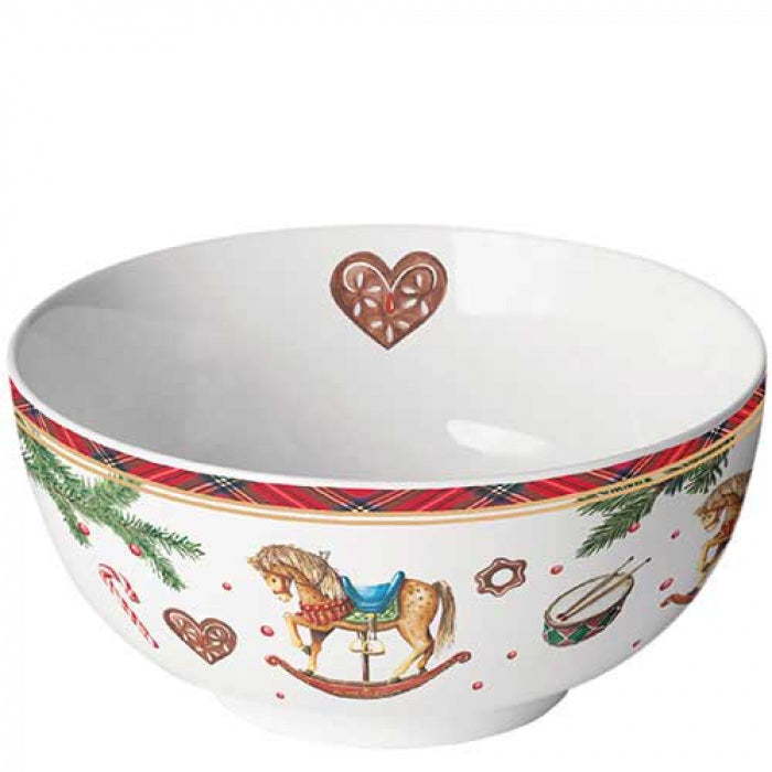 Karácsonyi hintalovas porcelán tálka 6,5x14 cm Christmas Toys