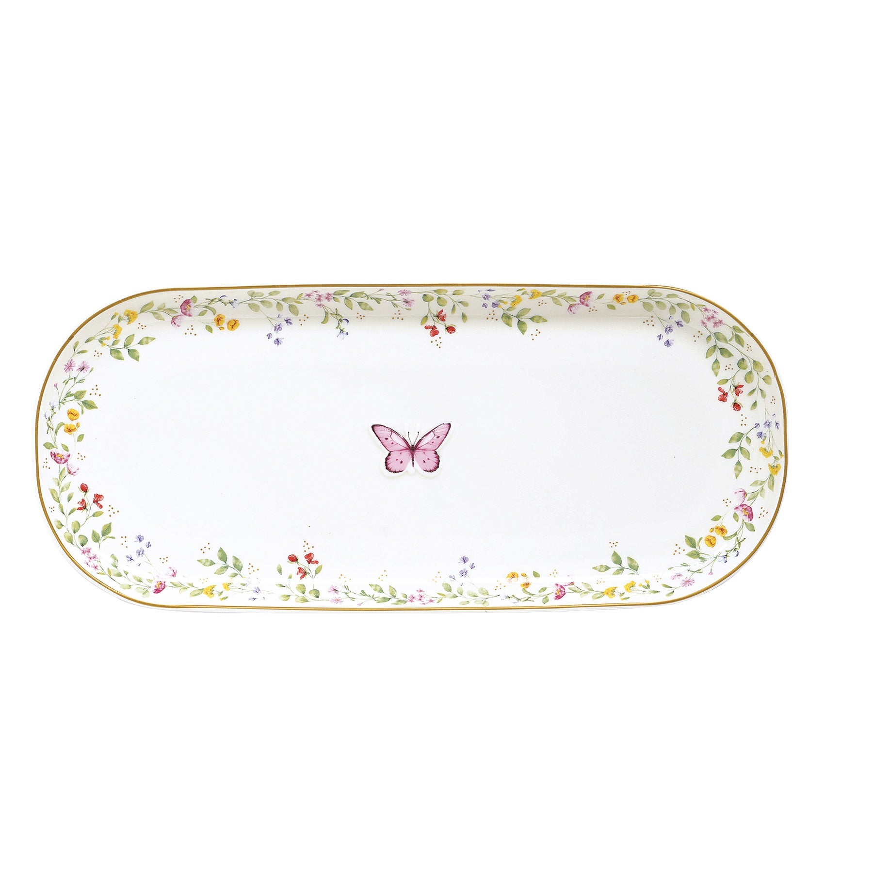 Porcelán kínáló tálca tálca 34x15 cm pillangós díszdobozzal Fancy Garden