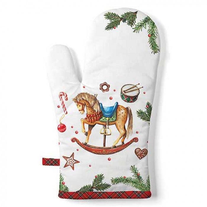 Karácsonyi hintalovas pamut edényfogó kesztyű 18x30 cm Christmas Toys