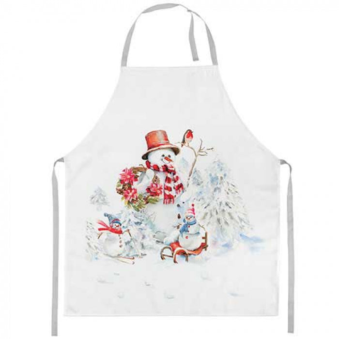 Karácsonyi hóemberes konyhai kötény pamut Sporty Snowmen 70x85 cm