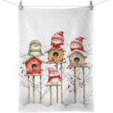 Karácsonyi madaras pamut konyharuha 50x70 cm Birdhouse Quartet