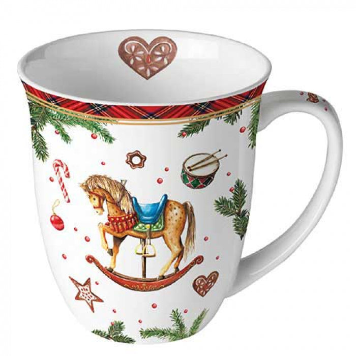 Karácsonyi hintalovas porcelán bögre Christmas Toys