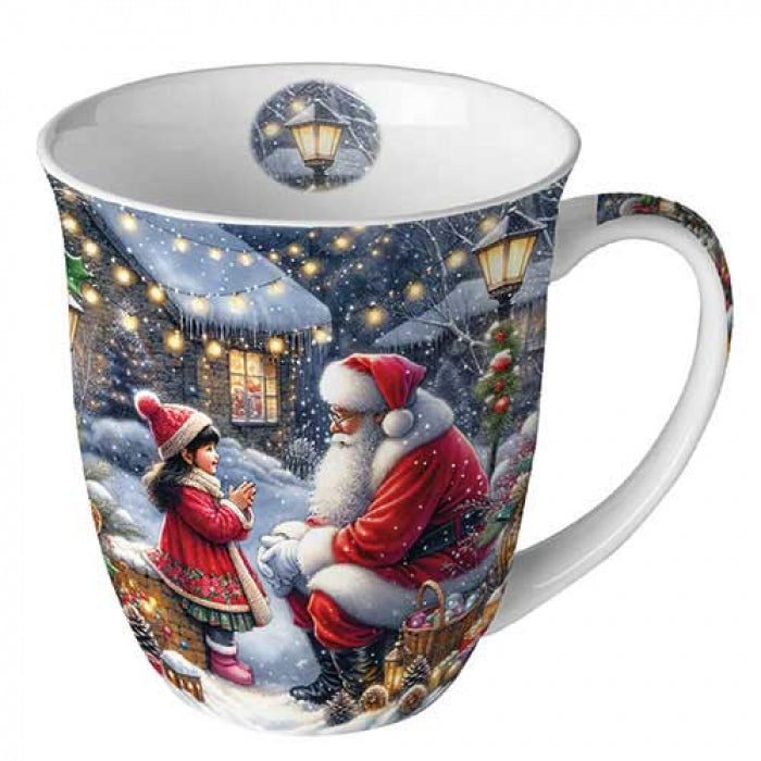 Karácsonyi télapós porcelán bögre Talking to Santa