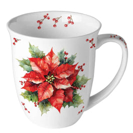 Karácsonyi mikulásvirág mintás porcelán bögre 400 ml Festive Poinsettia