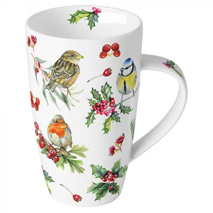 Karácsonyi porcelán nagy bögre 600 ml Téli Madárdal