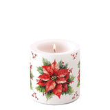 Karácsonyi mikulásvirág mintás gyertya kicsi Ø 7,5x9 cm Festive Poinsettia