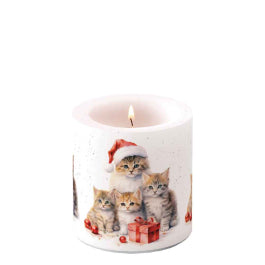 Karácsonyi cicás gyertya kicsi Ø 7,5x9 cm Meaowy Christmas