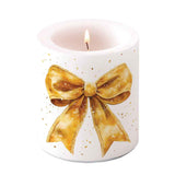 Karácsonyi masnis arany-fehér gyertya közepes Ø 10x10 cm Fancy Bow