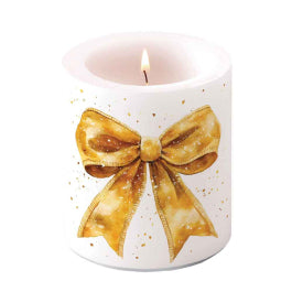 Karácsonyi masnis arany-fehér gyertya közepes Ø 10x10 cm Fancy Bow