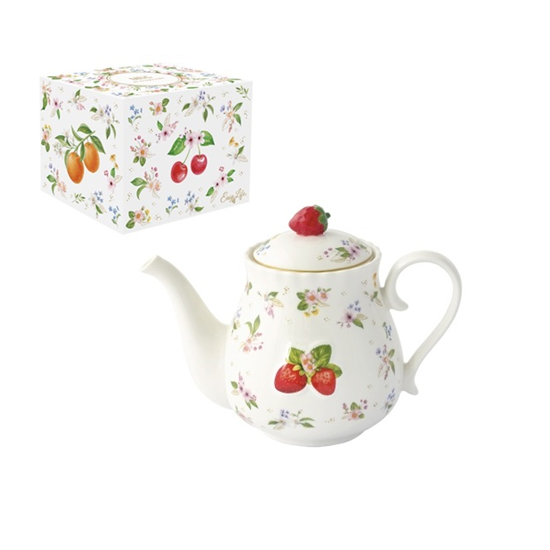 Porcelán teáskanna 850 ml eper mintás