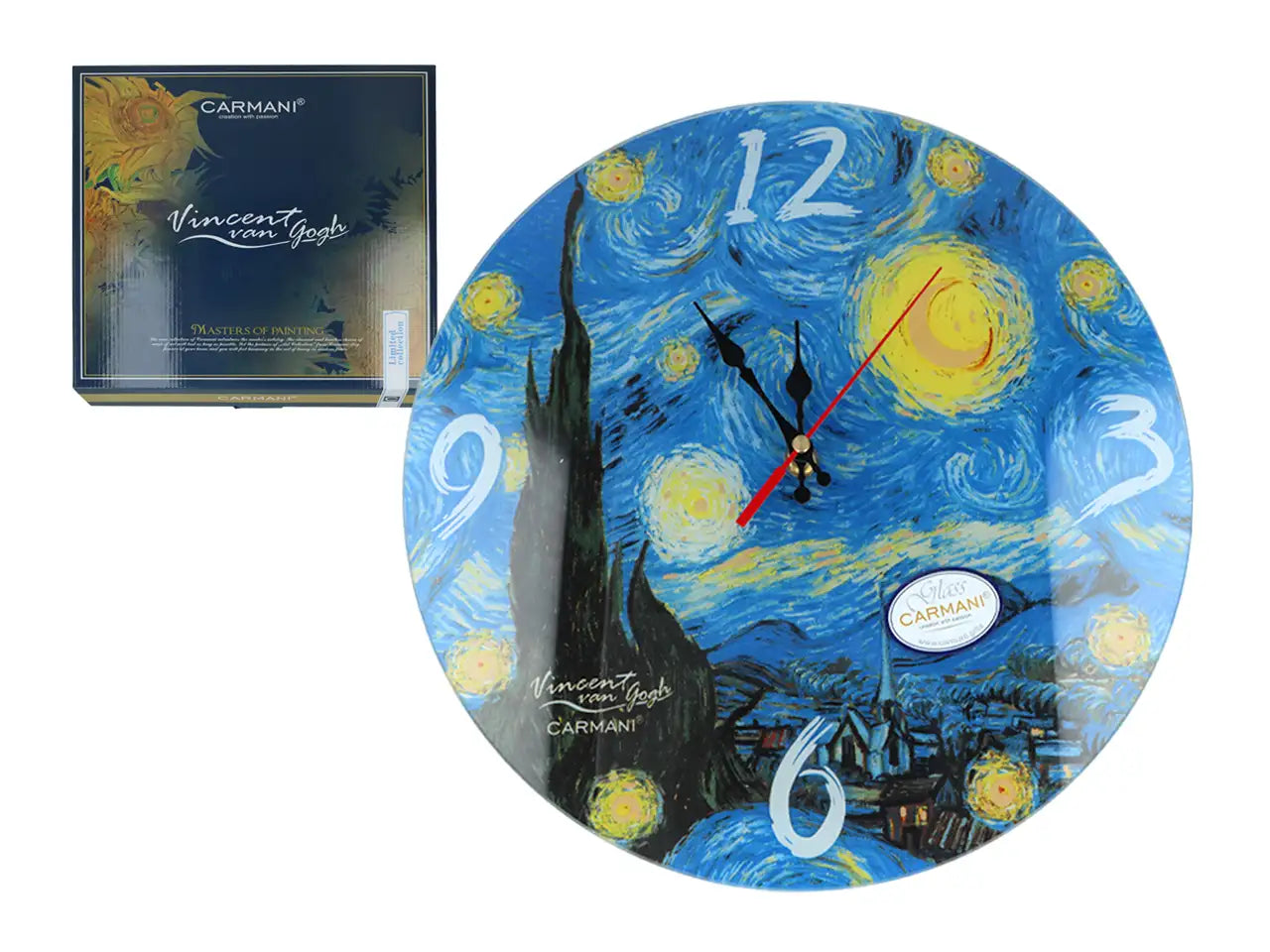 Üveg falióra 30 cm Van Gogh Csillagos éj díszdobozban