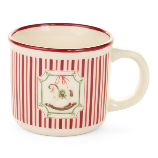 Karácsonyi kis porcelán eszresszó kávés bögre 100 ml piros csíkos hintalovas