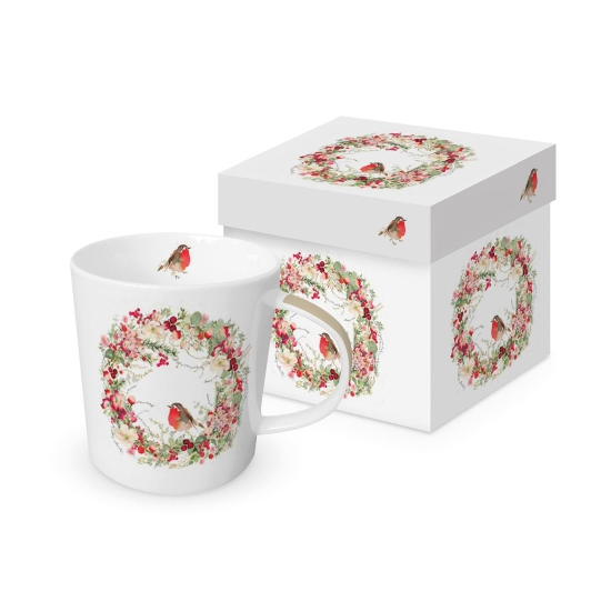Karácsonyi porcelán bögre 400 ml vörösbegy Beautiful Christmas Wreath