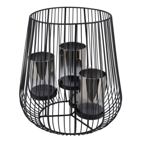 Fém rácsos lantern 4 szürke üveg betéttel