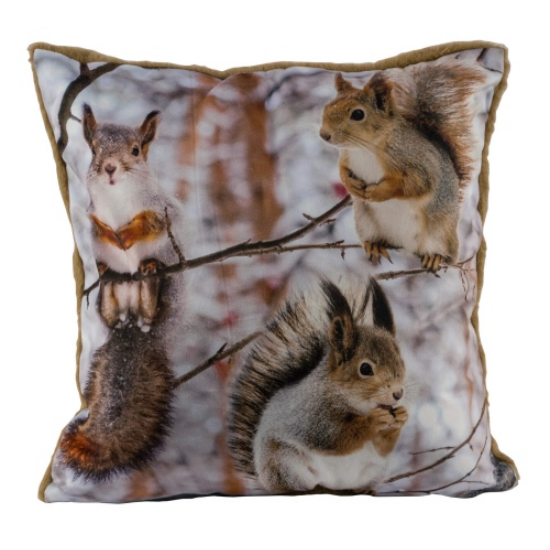Őszi díszpárna töltelékkel 45x45 cm polyester mókusos