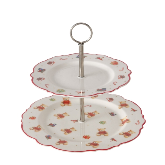 Karácsonyi macis porcelán süteményes kínáló 2 emeletes