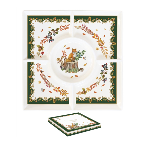 Forest Dream őszi porcelán osztott kínáló tálca 25x25 cm dobozban Easy Life