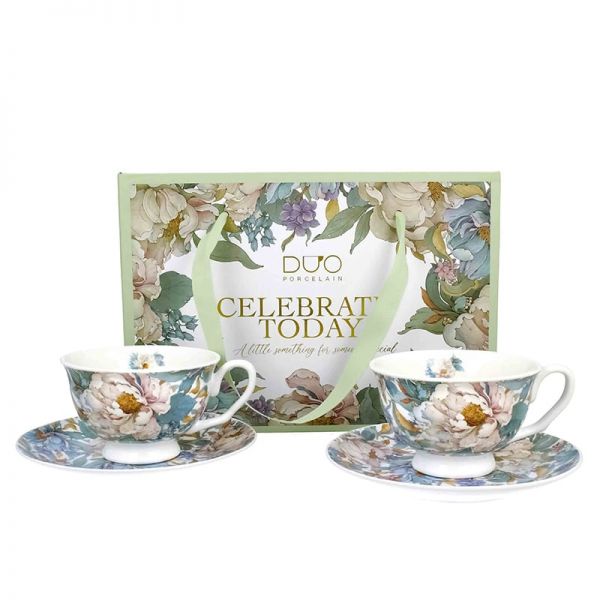 Bazsarózsás porcelán csésze aljjal 250 ml - 2 személyes - ajándékdobozban