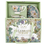 Bazsarózsás porcelán csésze aljjal 250 ml - 2 személyes - ajándékdobozban