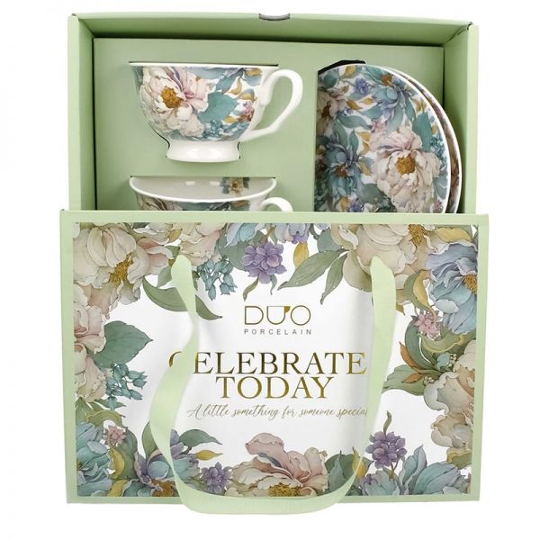 Bazsarózsás porcelán csésze aljjal 250 ml - 2 személyes - ajándékdobozban