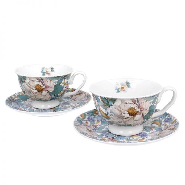 Bazsarózsás porcelán csésze aljjal 250 ml - 2 személyes - ajándékdobozban
