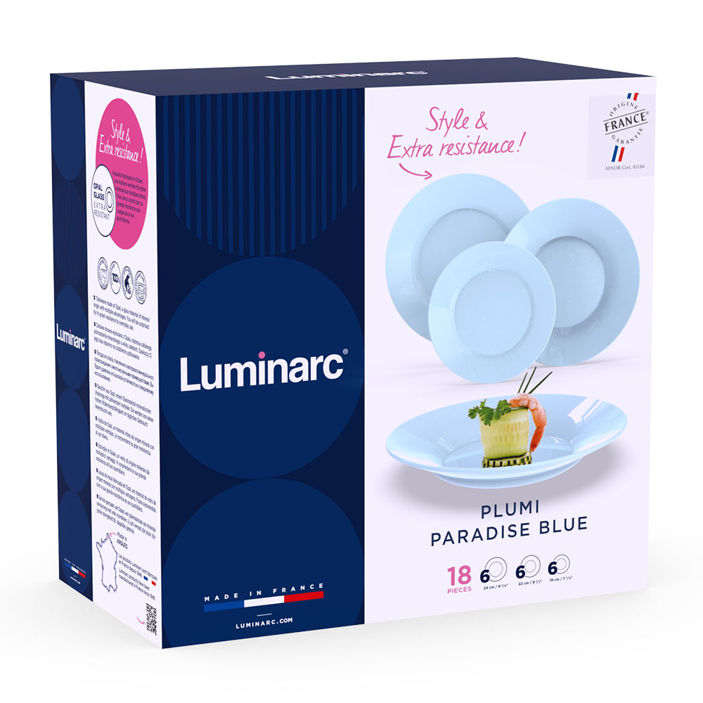 Luminarc PLUMI üveg étkészlet 18 részes 6 személyes kék