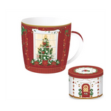 Karácsonyi fenyőfás porcelán bögre 350 ml fém díszdobozban Festive Avenue