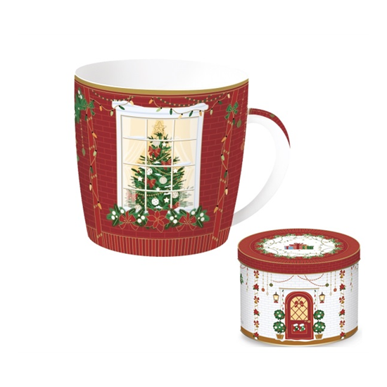 Karácsonyi fenyőfás porcelán bögre 350 ml fém díszdobozban Festive Avenue