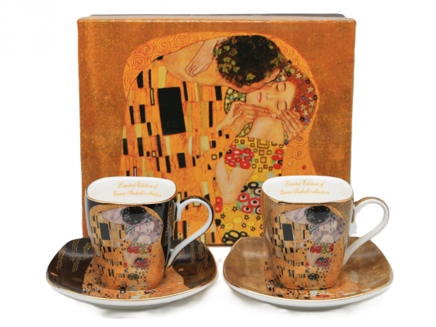 Gustav Klimt eszpresszó kávés porcelán csésze aljjal 2 személyes 100 ml A Csók