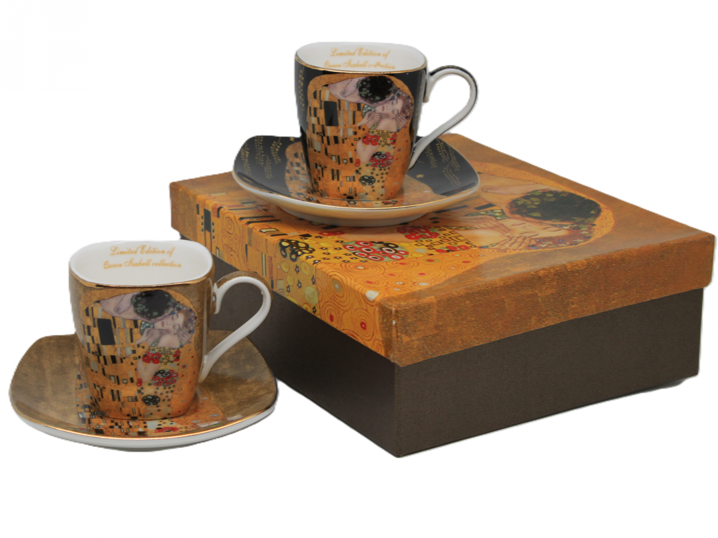 Gustav Klimt eszpresszó kávés porcelán csésze aljjal 2 személyes 100 ml A Csók