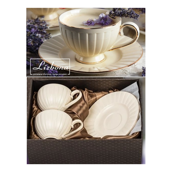Elegáns porcelán csésze + alj 230 ml 2 személyes díszdobozban