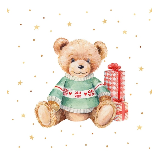 Karácsonyi szalvéta Teddy macis 33x33 cm 20 db-os