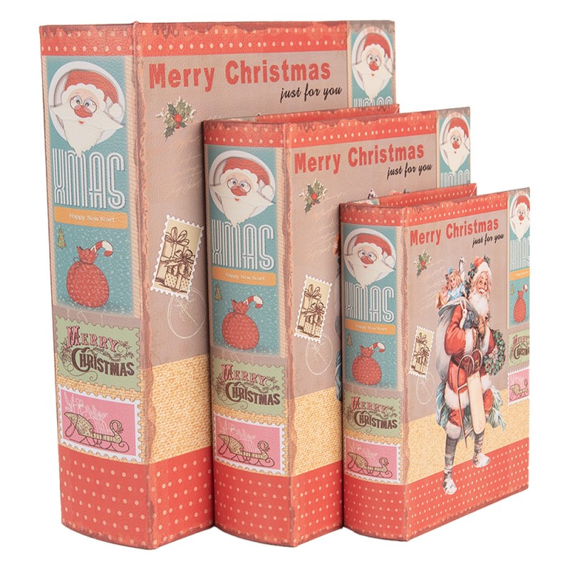 Télapós könyv alakú vintage fa tároló doboz szett 3 részes Merry Christmas Just for you