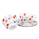 Pipacsos és harangvirágos porcelán csésze aljjal 250 ml - 2 személyes - ajándékdobozban