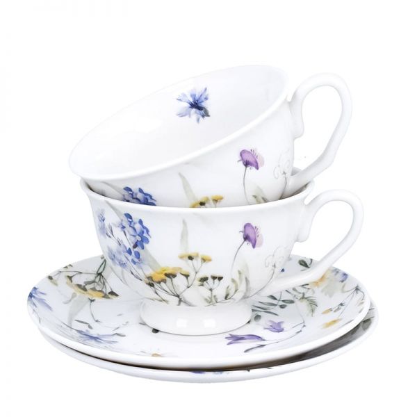 Mezei virágos porcelán csésze aljjal 250 ml - 2 személyes - ajándékdobozban