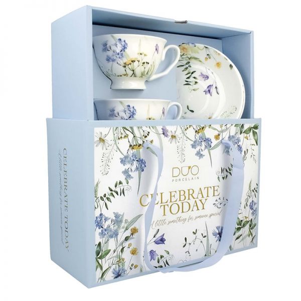 Mezei virágos porcelán csésze aljjal 250 ml - 2 személyes - ajándékdobozban