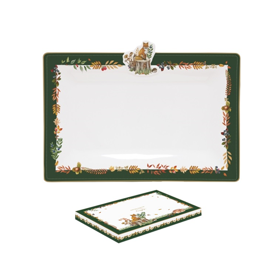 Forest Dream őszi porcelán rókás kínáló tálca 36x24 cm dobozban Easy Life