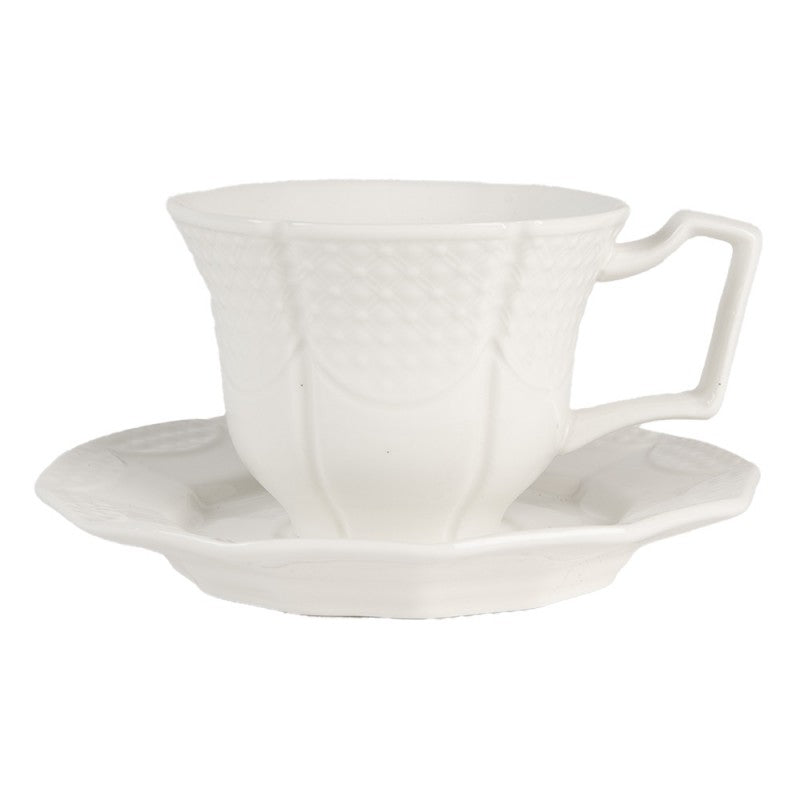 Bellezza klasszikus kerámia kávés csésze aljjal fehér dombor 175 ml