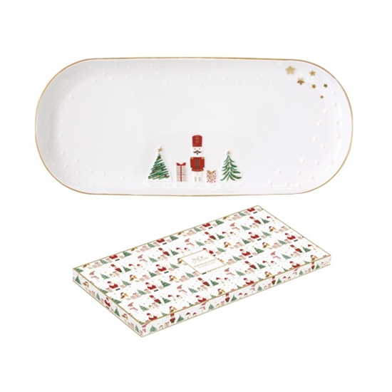 Karácsonyi Porcelán tálca 34,5x15 cm díszdobozban Let it Snow