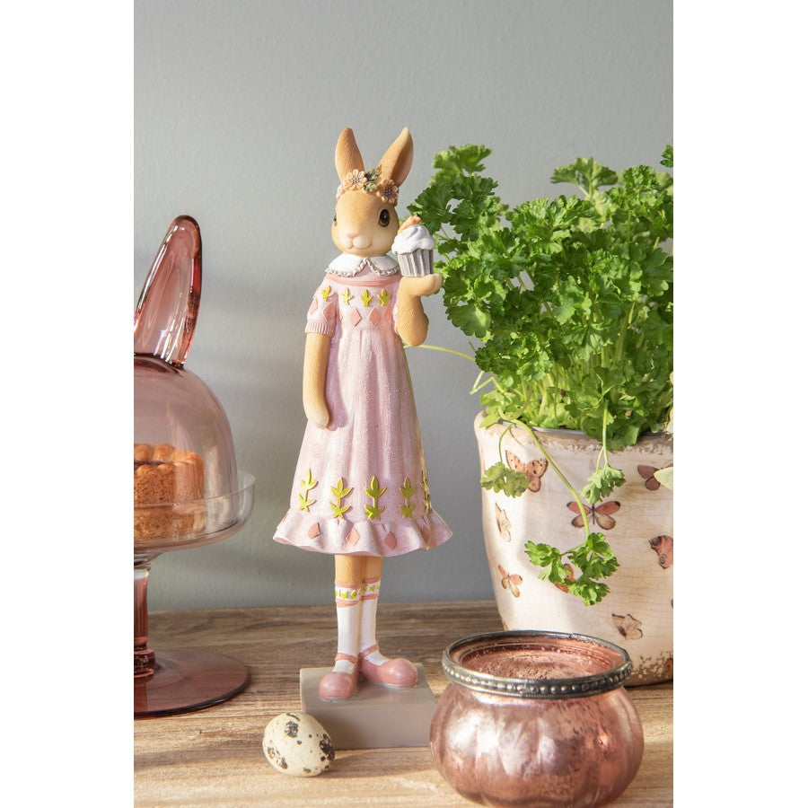 Clayre & Eef Figurine Rabbit 10 cm Brown Pink Polyresin