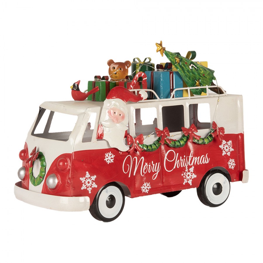 Clayre & Eef piros karácsonyi VW busz LED-es dekoráció 31 cm