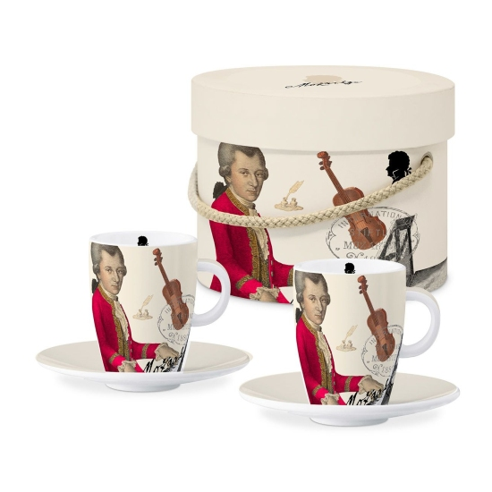 Porcelán eszpresszó kávés csésze + alj 75 ml 2 személyes dobozban Mozart