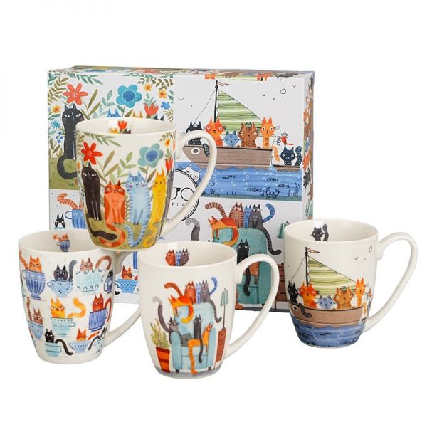 Macskavilág porcelán bögre szett - 4 darabos 360 ml - díszdobozos