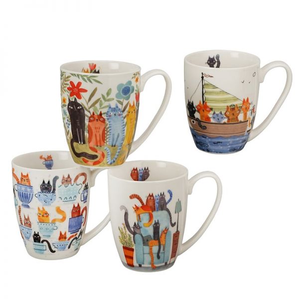 Macskavilág porcelán bögre szett - 4 darabos 360 ml - díszdobozos